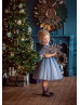V Neck Two-tone Blue Sequin Pearls Tulle Fashion Flower Girl Dress